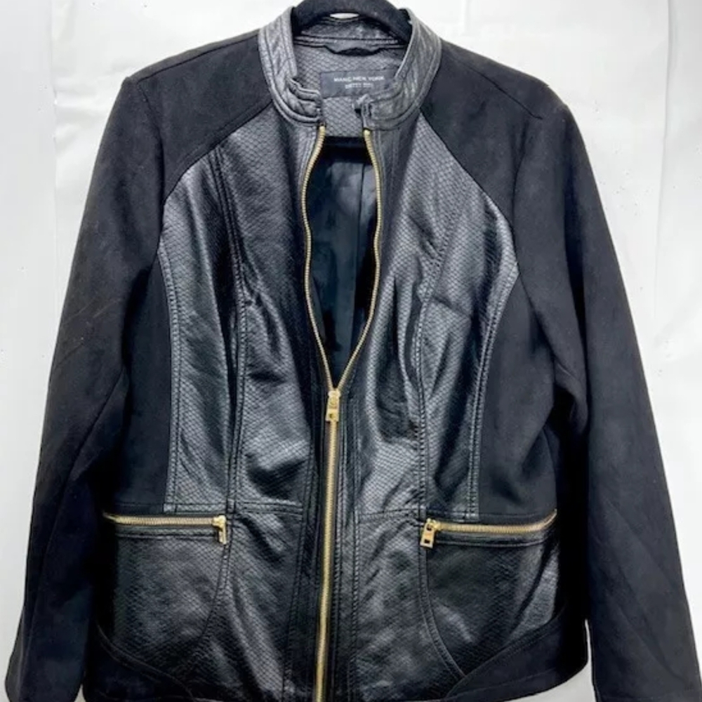 Marc New York Black and Gold Leather Moto Jacket